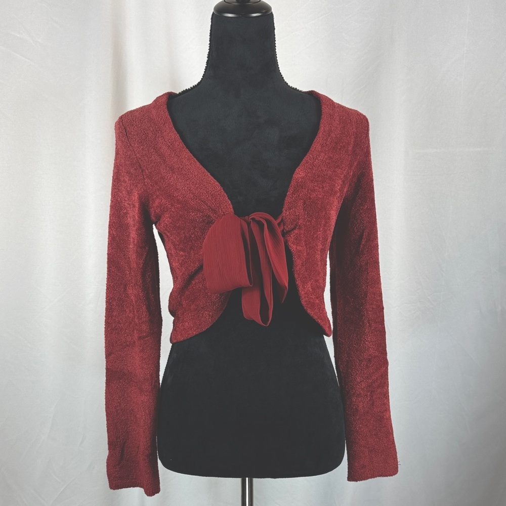Moth Red Tie-Front Cropped Long-Sleeve Top